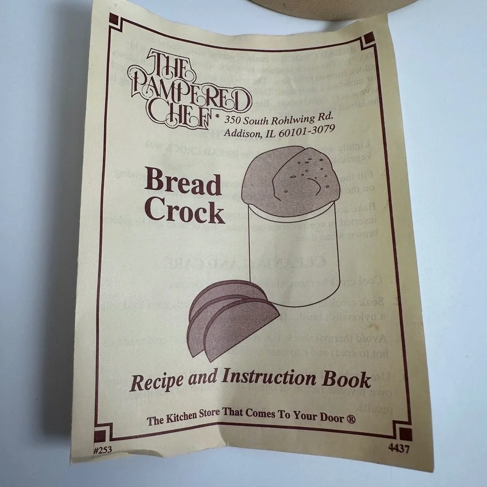Vtg Pampered Chef Bread Crock Tan Unglazed Stoneware Baking Clay USA #253